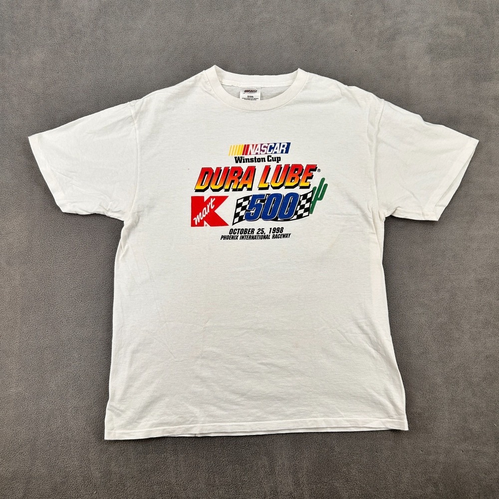 VTG Genesis NASCAR‎ Racing Dura Lube 500 T Shirt Mens L White Graphic Winton Cup